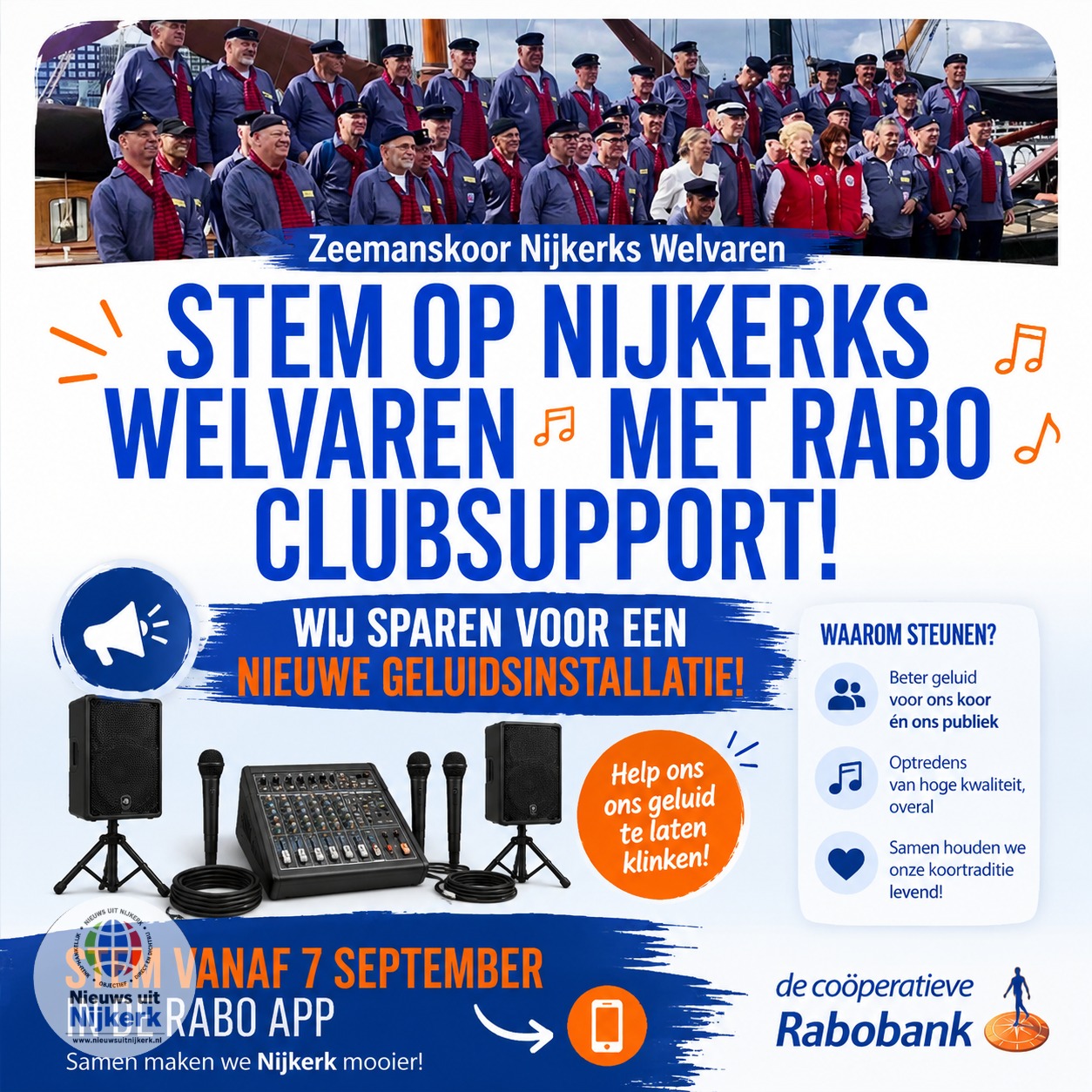 AED Stichting Nijkerk-Hoevelaken en Zeemanskoor Nijkerks Welvaren doen mee aan Rabo ClubSupport 2026