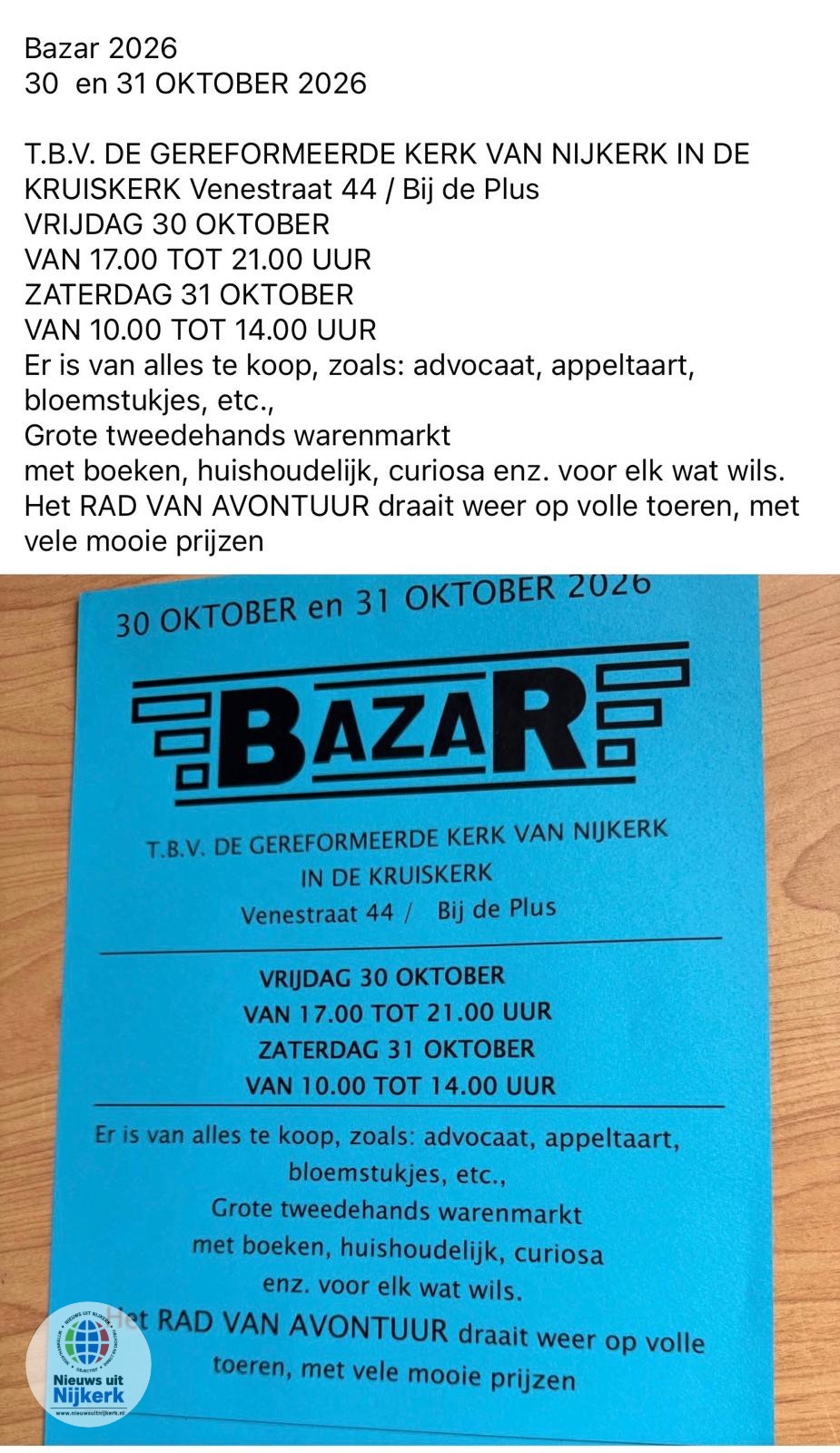 Bazar in Kruiskerk Nijkerk: twee dagen vol koopjes en gezelligheid