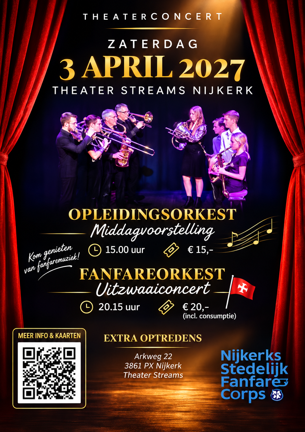 Nijkerks Stedelijk Fanfare Corps geeft twee theaterconcerten op één dag